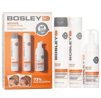 Bosley MD BosRevive Volumizing Color Safe Kit: Nourishing Shampoo 5.1oz+Volumizing Conditioner 5.1oz+Leave In Treatment 3.4oz  3pcs For Sale